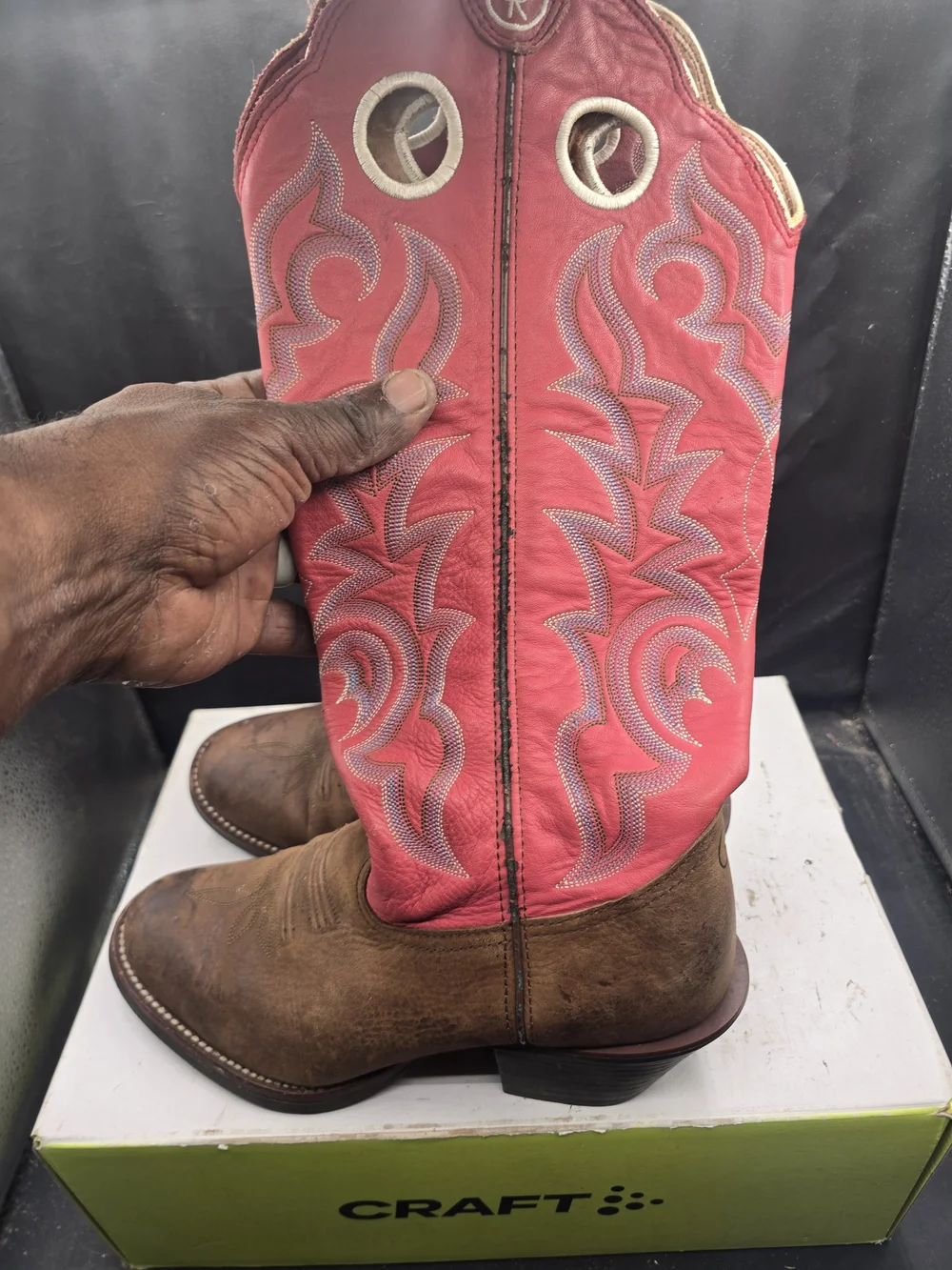 Tony Lama Brown Foot with Red Embroidered Shaft Cowboy Boots